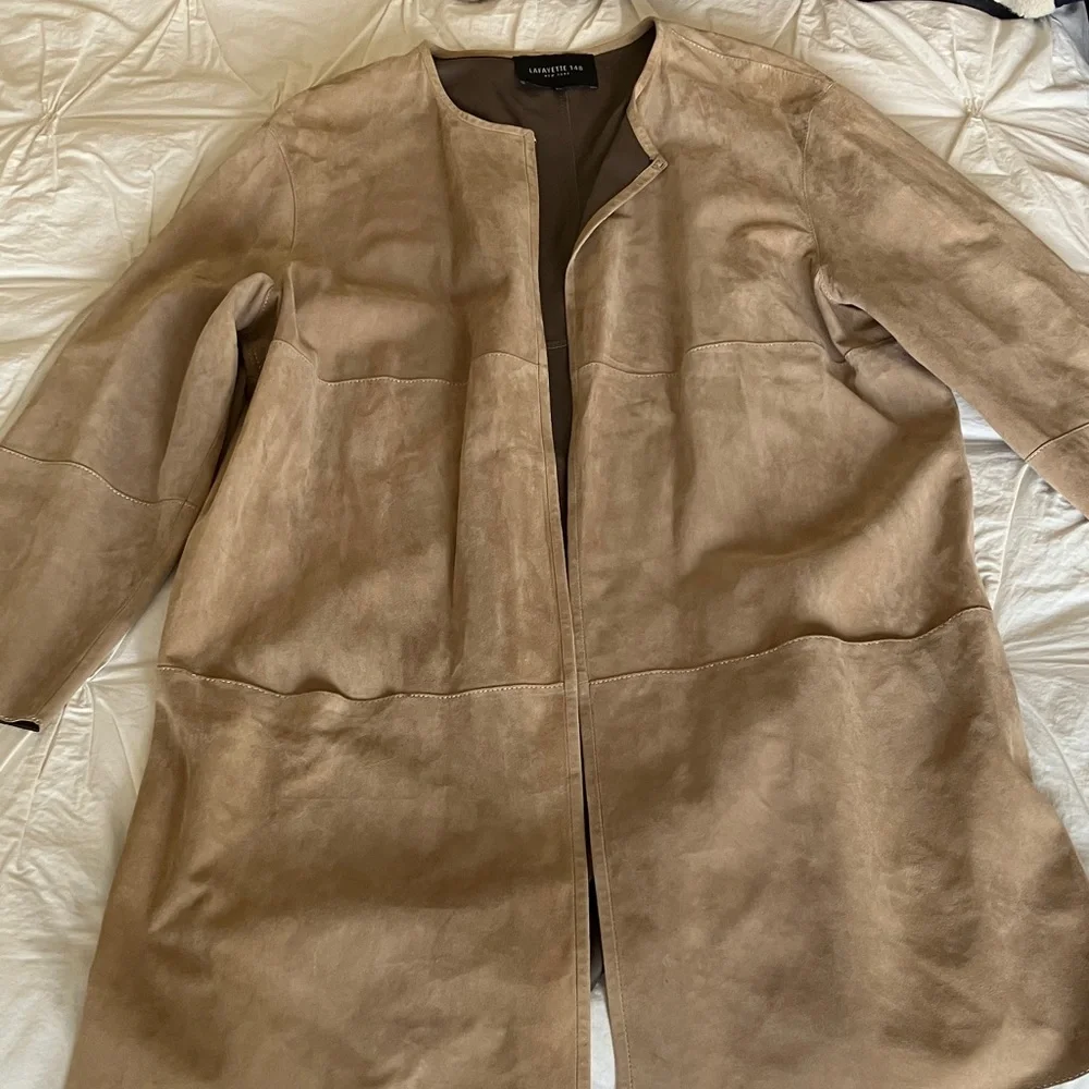 Lafayette 148 New York Taupe Suede Leather Jacket - Picture 4 of 8